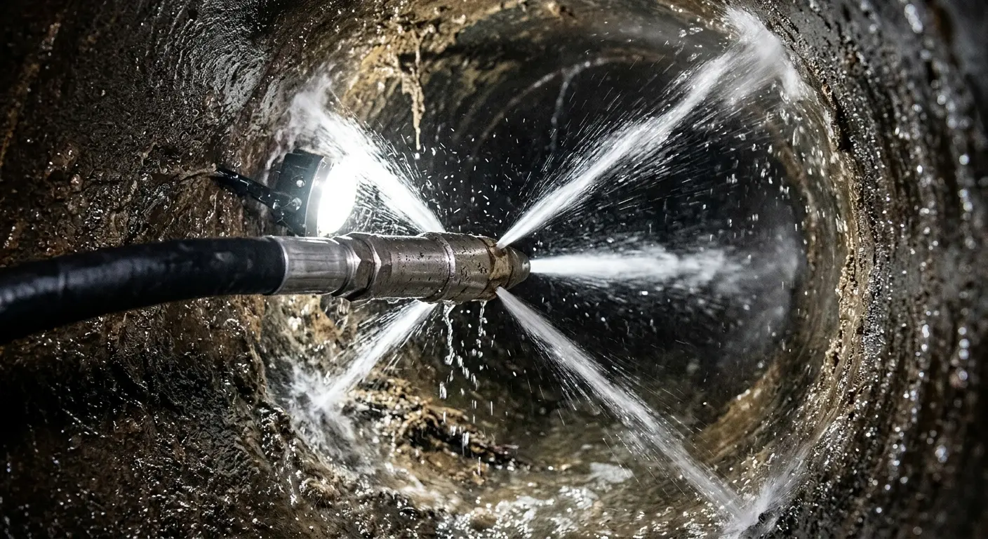 High-pressure hydro jetting nozzle cleaning sewer pipe for Storm Drain Cleaning in Weldon Spring